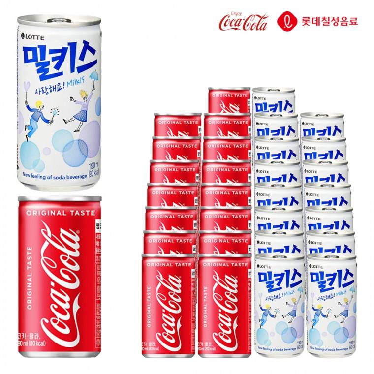 코카콜라190 밀키스190ml x 각15개(총30개) 탄산음료 캔음료 혼합캔음료 사무실간식