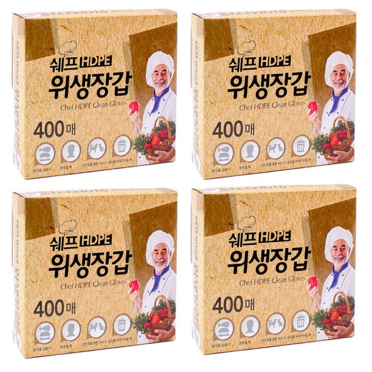 쉐프 HDPE 위생장갑 400매 x 4개