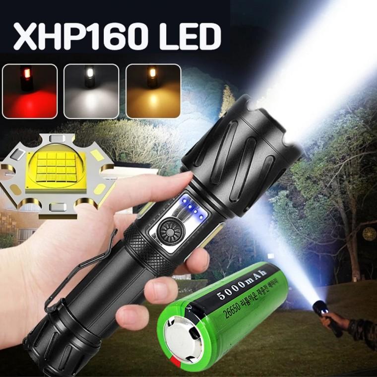 XHP160칩 LED 충전식 야외 랜턴 줌 서치 라이트 손전등 후레쉬 DJDP3690 26650충전지