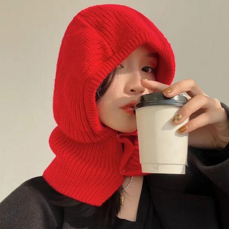 심플 무지 니트 바라클라바 후드모자 넥워머 머플러 보온방한 귀마개
