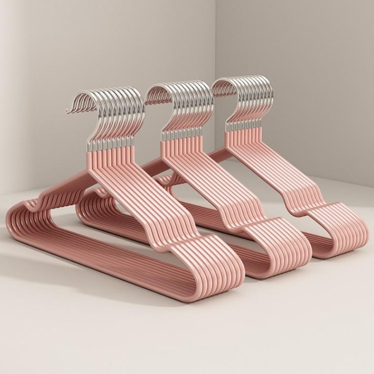 두꺼운 컬러 다용도 스테인레스 옷걸이 핑크 (10P)