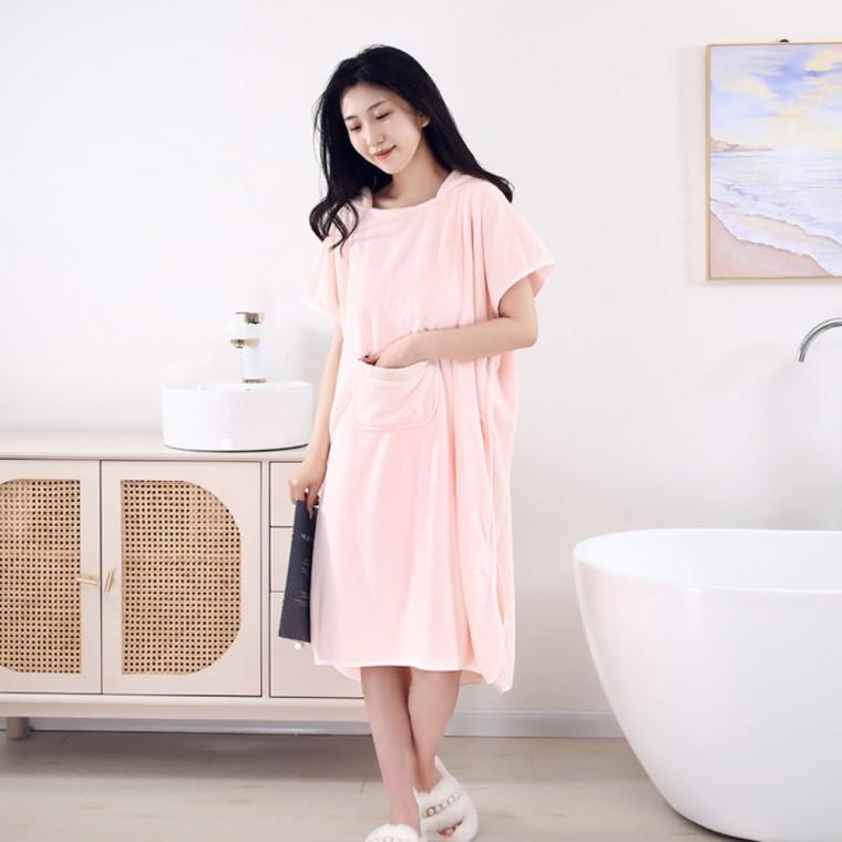 고급 핑크 수면가운 가정용 부드러운 원피스 샤워가운