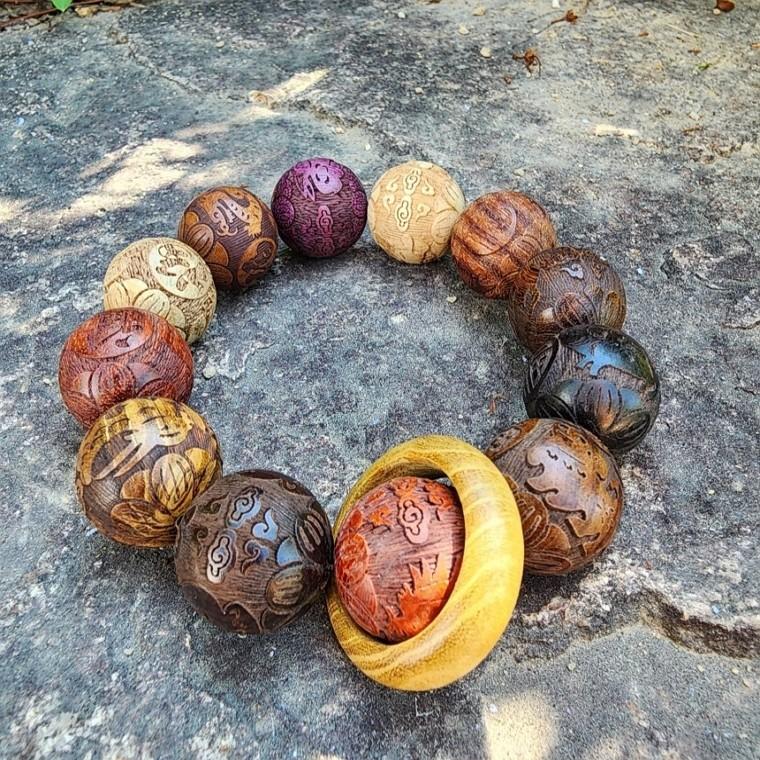 불교용 십이지신 행운 나무 단주 12지신 기어봉 팔찌