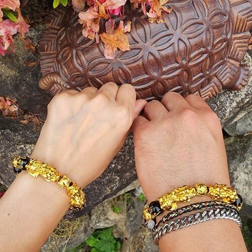 흑요석 육자진언 재물운 황금 비휴 팔찌