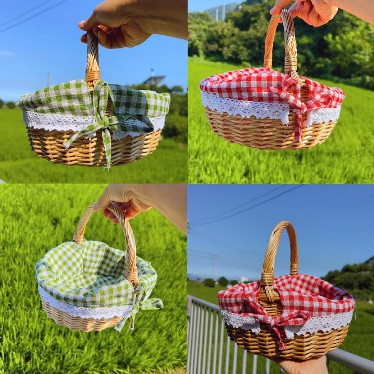 학교 간식 체크 라탄바구니