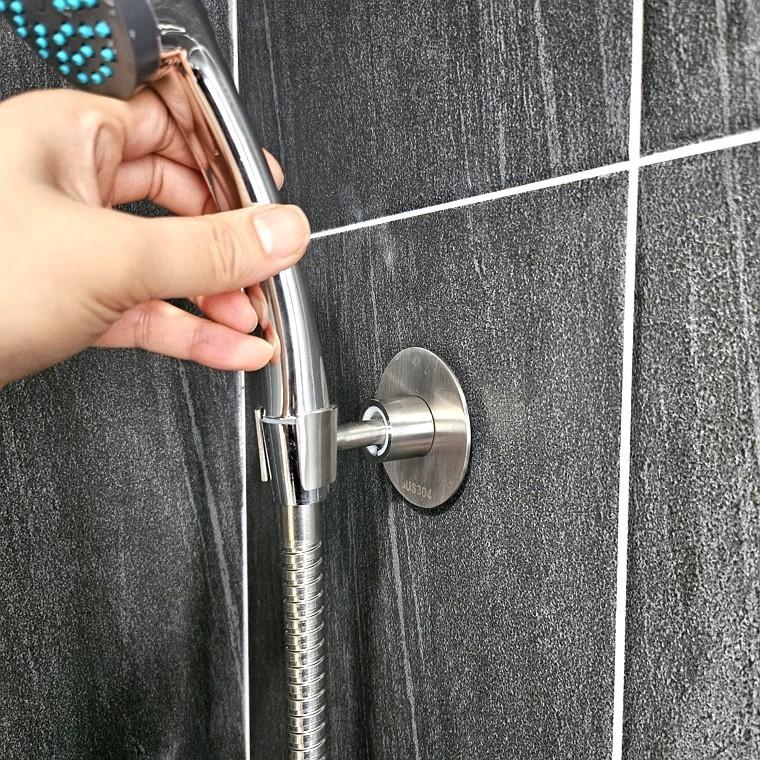 간편설치 무타공 접착식 스텐레스 각도조절 샤워기 거치대