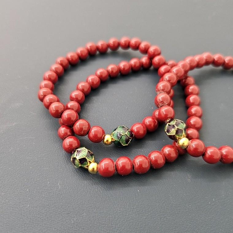 경면주사 연꽃 포인트 재물운 염주 팔찌