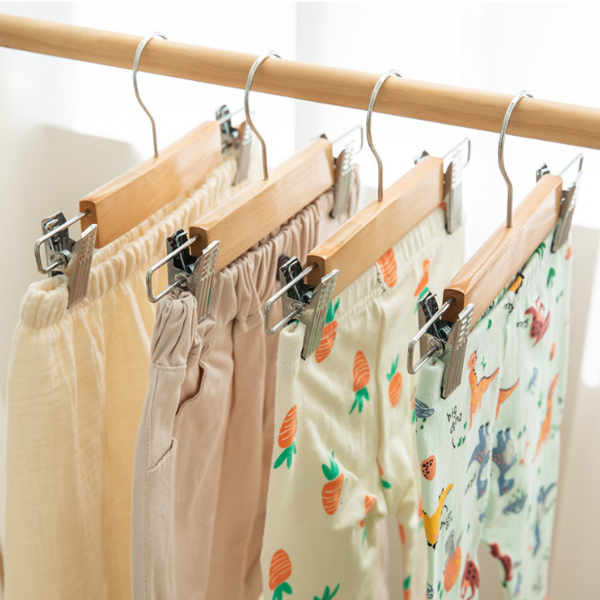 BS 어린이 키즈 원목 바지 걸이 5개 집게 우드 옷걸이 자국없는 정리 치마걸이 유아 아동