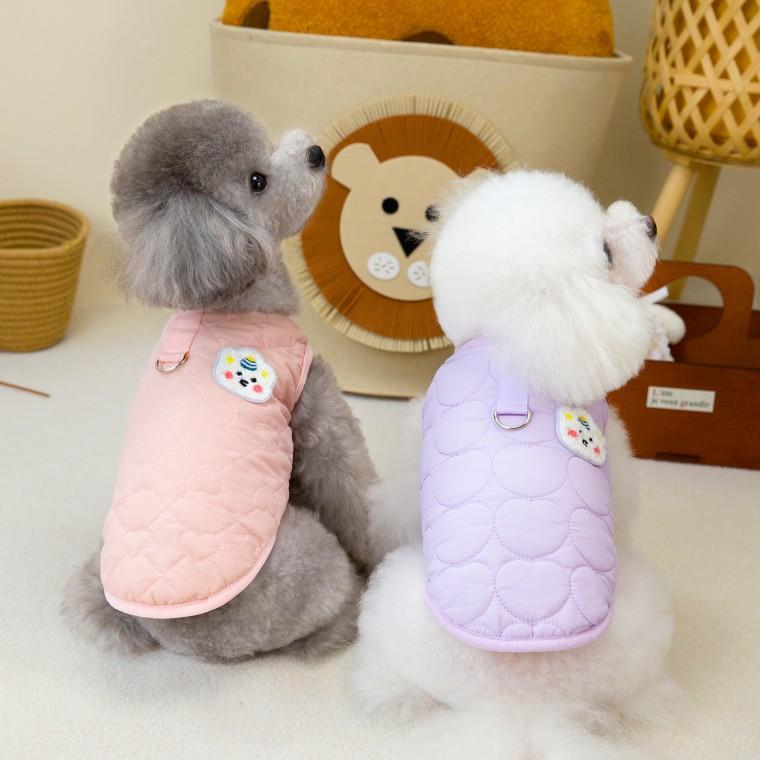 1사이즈 크게주문/S-2XL 애견 누빔 조끼 하네스 김장조끼 보아퍼 강아지옷