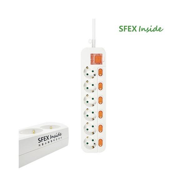 자동소화 개별스위치 6구3M 멀티탭 PVC DYM-NSG6C SC-SI 스펙스테크