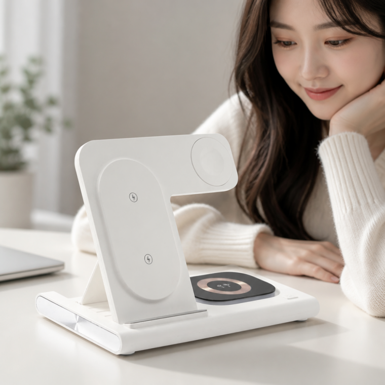 갤럭시 스마트폰 워치 겸용 3in1 고속 무선충전기 화이트