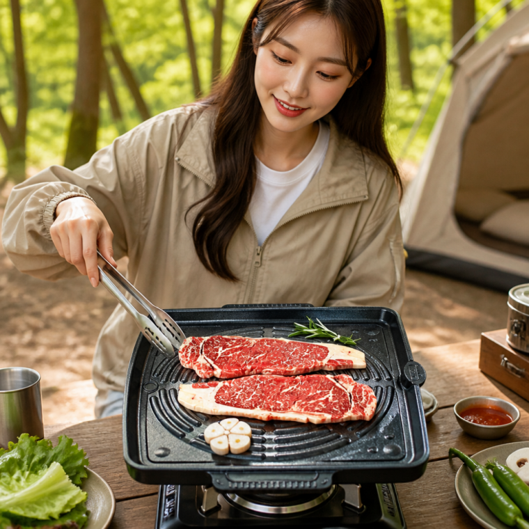 썬터치 캠핑 고기불판 휴대용 돌판 구이팬 345x 사각 조리판