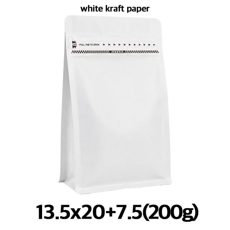 이지포장 크라프트 화이트 박스파우치 커피 원두 봉투 200g (50매) 소분 포장용