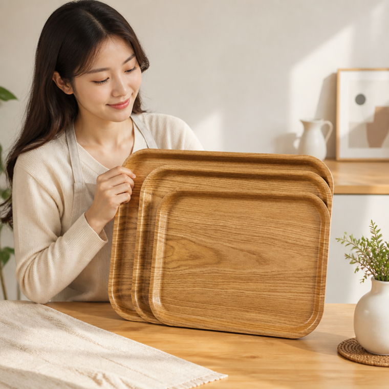 미끄럼방지 사각트레이 우드 카페 식당 서빙쟁반 S M L