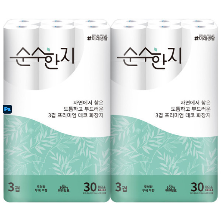 순수한지 3겹 20m30롤 천연펄프 휴지 화장지 롤휴지 롤화장지 30롤x2팩