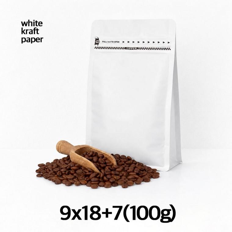 블레스팩 크라프트 화이트 박스파우치 커피 원두 봉투 100g 50매 소분 포장