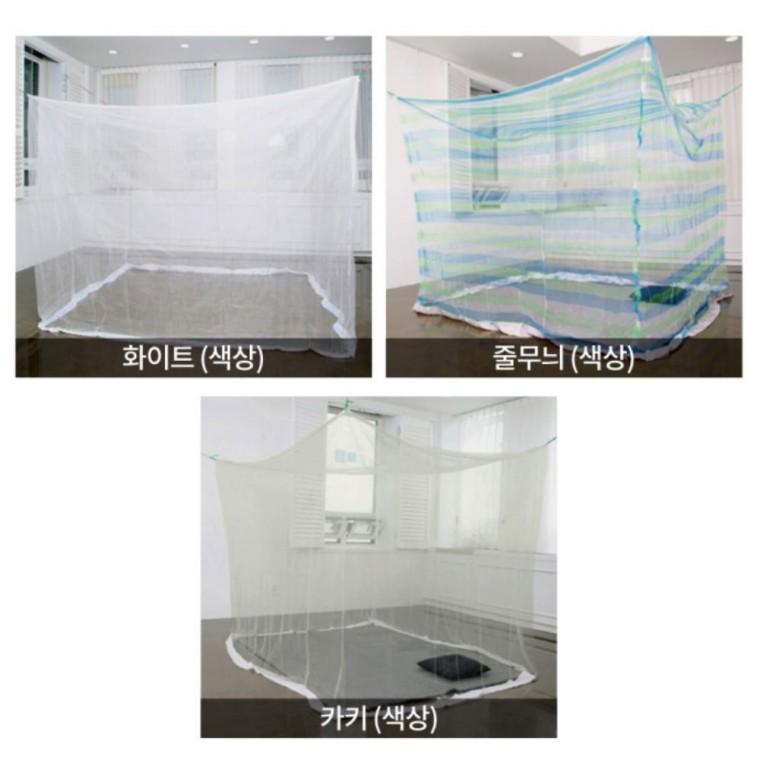 줄무늬 사각 모기장 카키 화이트 대형 캠핑 캐노피 벌레차단메쉬망