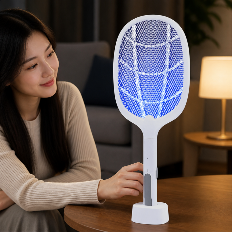 전자 모기채 파리채 충전식 거치형 버튼형 LED 기능 포함