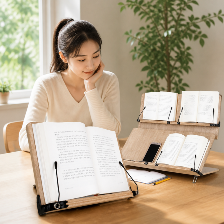 2단 북스탠드 접이식 목재 독서받침대 휴대용 책거치대