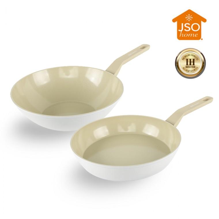 JSO HOME 세라믹 PG 인덕션 프라이팬 28cm + 궁중팬 28cm 웍팬