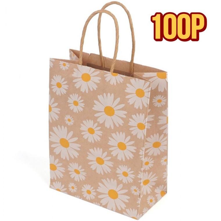 100P 데이지 꽃무늬 크라프트 종이백 감성 선물 쇼핑백