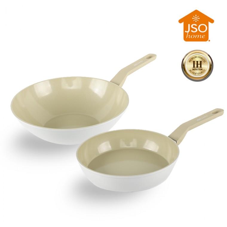 JSO HOME 세라믹 PG 인덕션 프라이팬 24cm + 궁중팬 28cm 웍팬