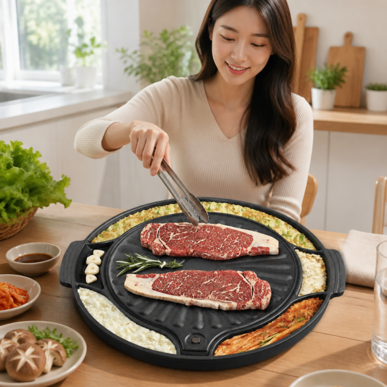 썬터치 무쇠 주물 불판 삼겹살 원형 구이팬 계란찜팬