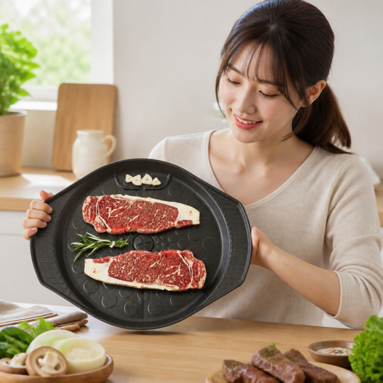 썬터치 물방울 원형 구이팬 고기 불판 삼겹살 돌판 400x340x