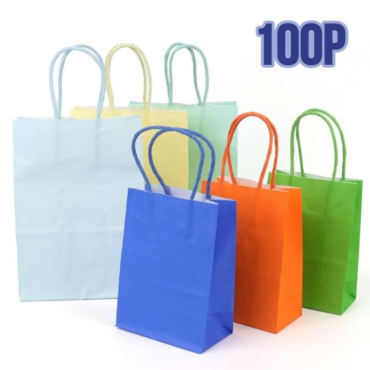 100P 6가지 컬러 미니 손잡이 종이 쇼핑백 답례품 선물백