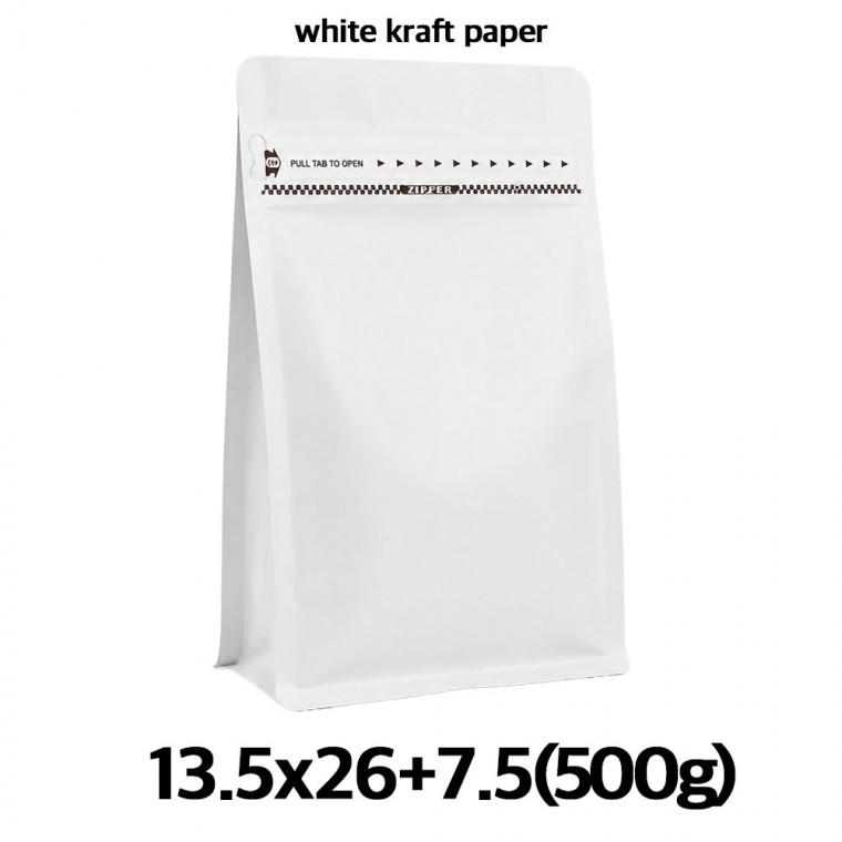이지포장 크라프트 화이트 박스파우치 커피 원두 봉투 500g (50매) 소분 포장용