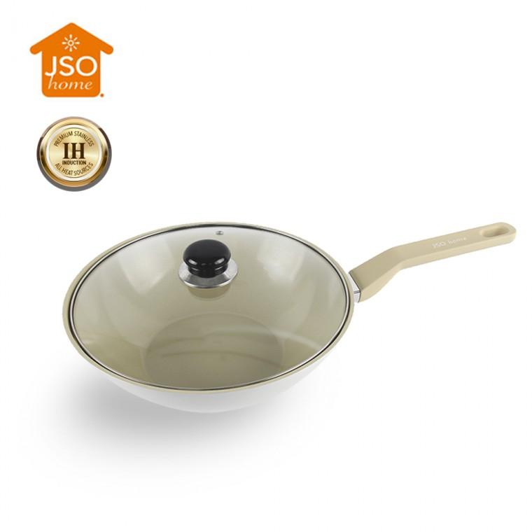 JSO HOME 세라믹 PG 인덕션 궁중팬 28cm (유리뚜껑포함) 웍팬