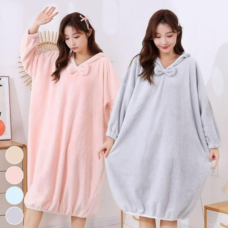 핑크 타올 샤워가운 여성목욕가운 그레이 편안한 수영장