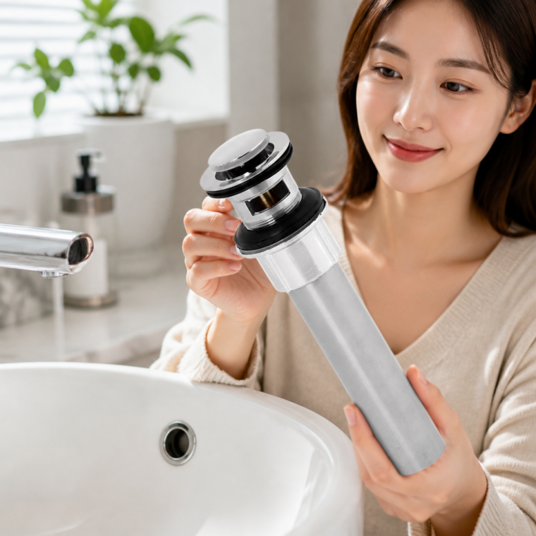 세면기 배수구 부속 국산 원터치 팝업 하수구 트랩 배관