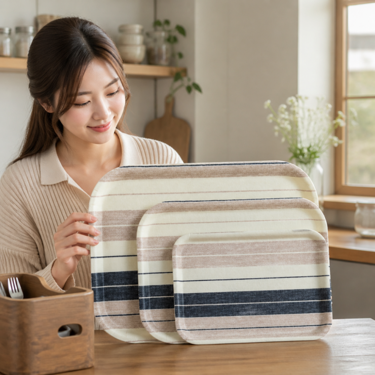 스트라이프 미끄럼방지 트레이 카페 식당 서빙 쟁반 S M L
