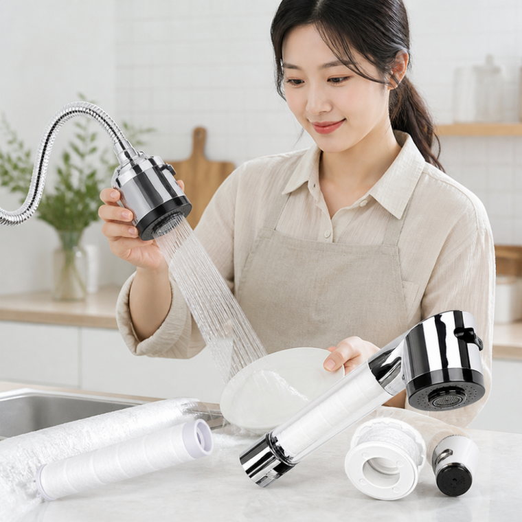 싱크대 거위목 수전 코브라 수도꼭지 교체형 정수 필터 헤드