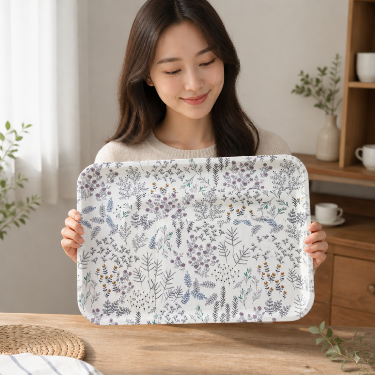 화이바글라스 카페 서빙 트레이 우드 패턴 미니 대형 쟁반